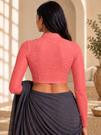 Coral Pink High Neck Full Sleeve blouse view 3