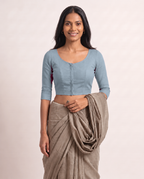 Powder Blue Low Neck 3/4 Sleeve blouse view 3