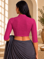 Berry Magenta 3/4 Sleeve Front Open Classic Blouse - 3.png