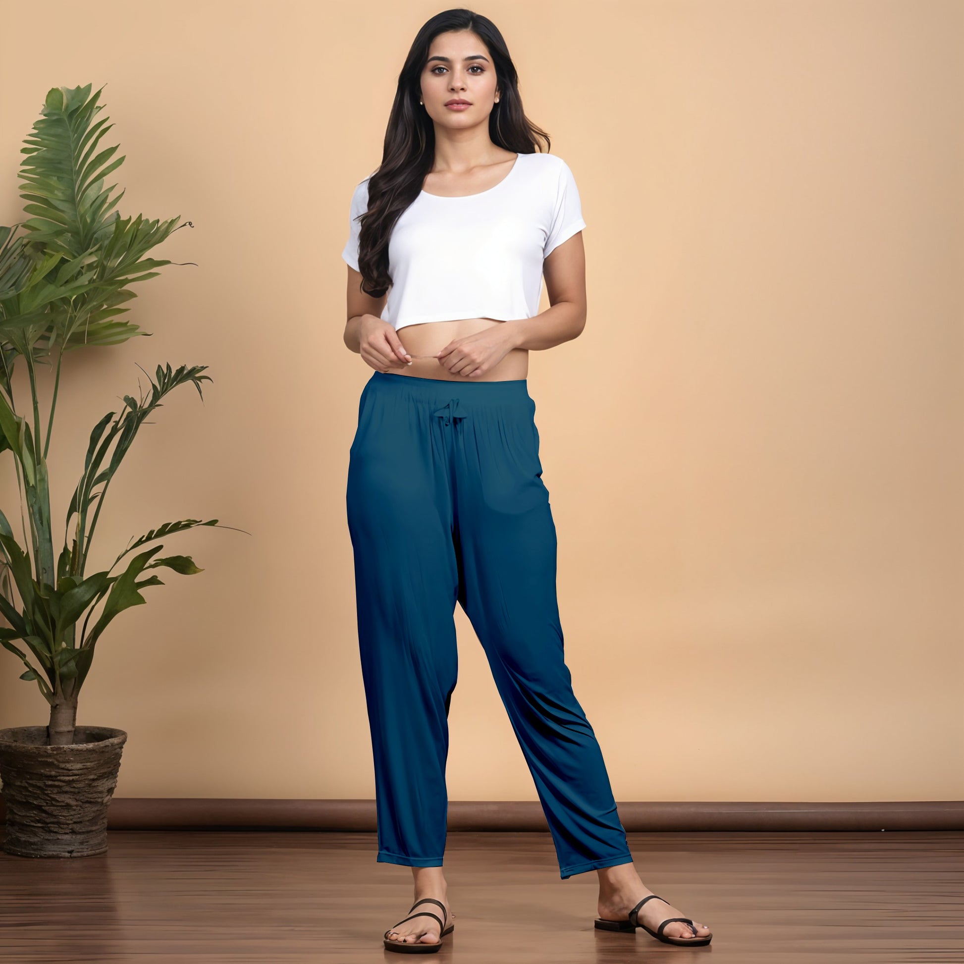 Teal Regular Pants - 100% Natural Viscose