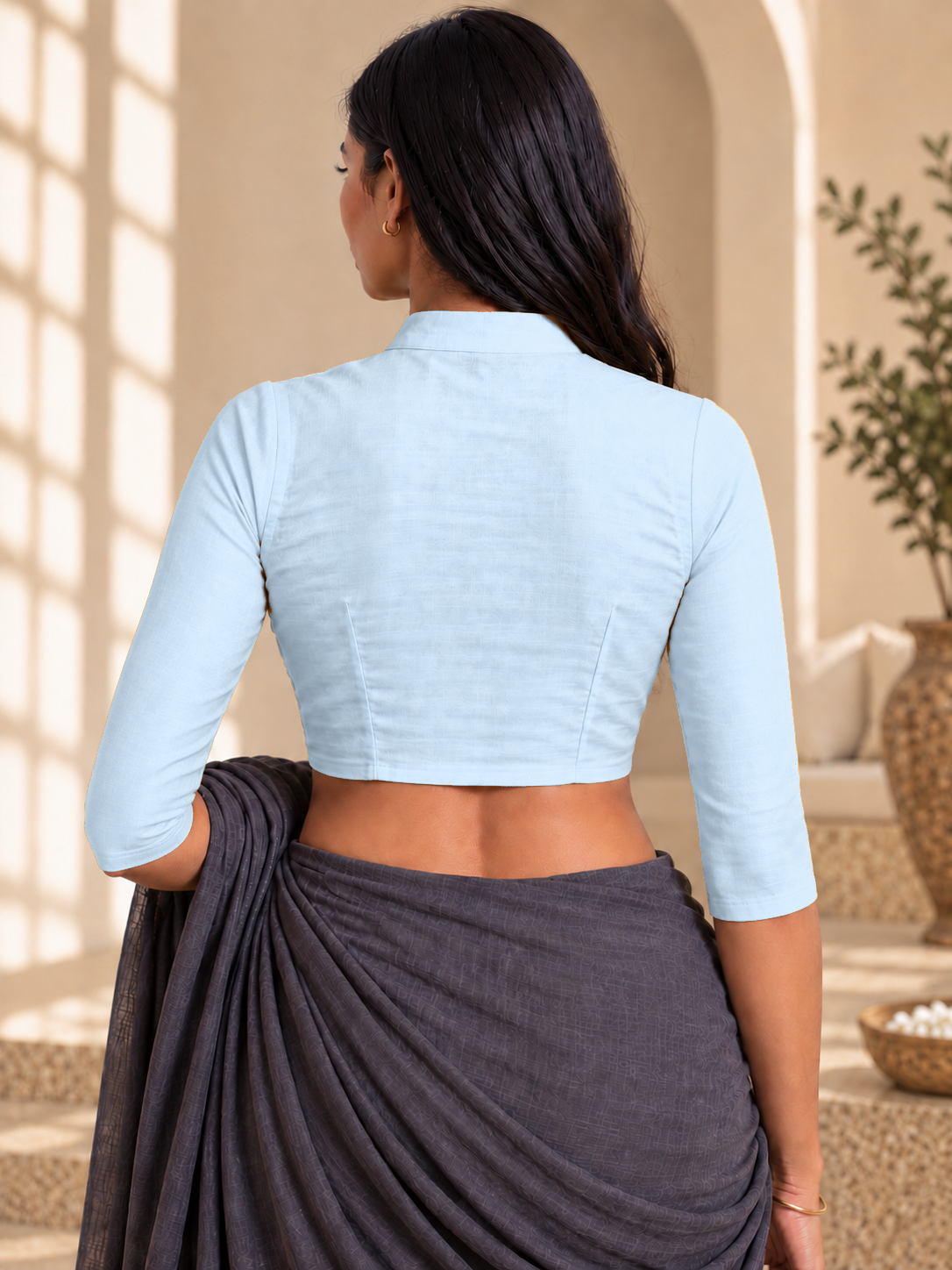 Powder Blue High Neck 3/4 Sleeve blouse view 3