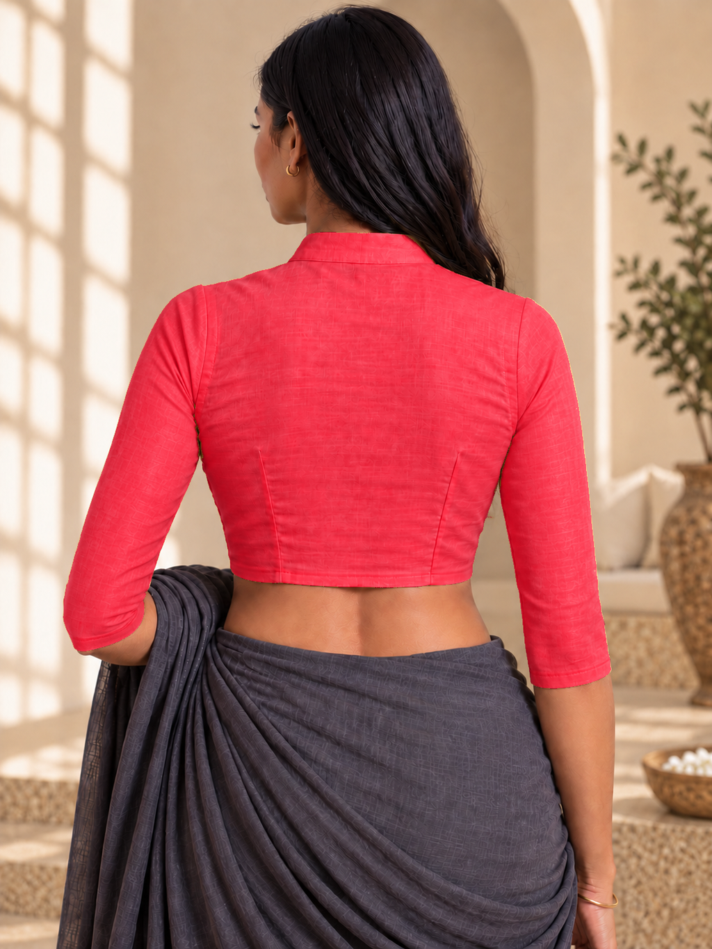 Ruby Red High Neck 3/4 Sleeve blouse view 3