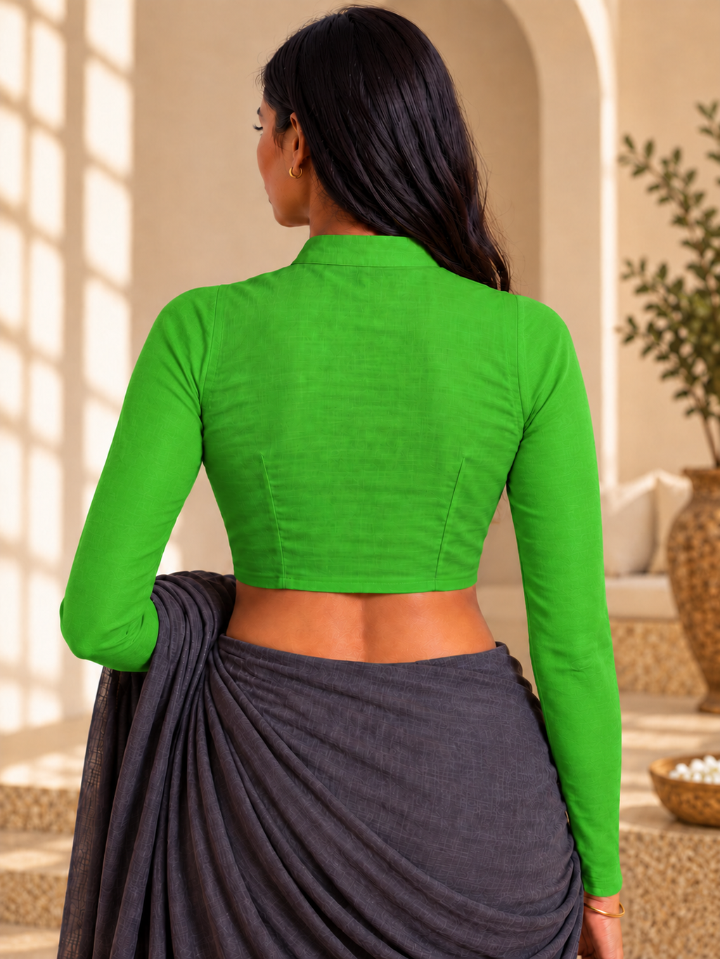 Meadow Green Full Sleeve Front Open Classic Blouse - 3.png