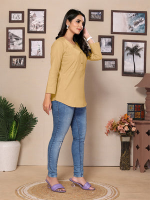Biege Yoke design Short Kurti – 100% Pure Cotton