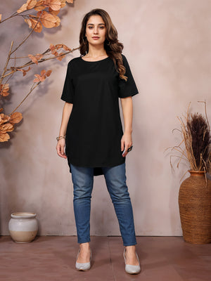 Black Boat Neck Short Sleeve Kurti Top – 100% Pure Viscose