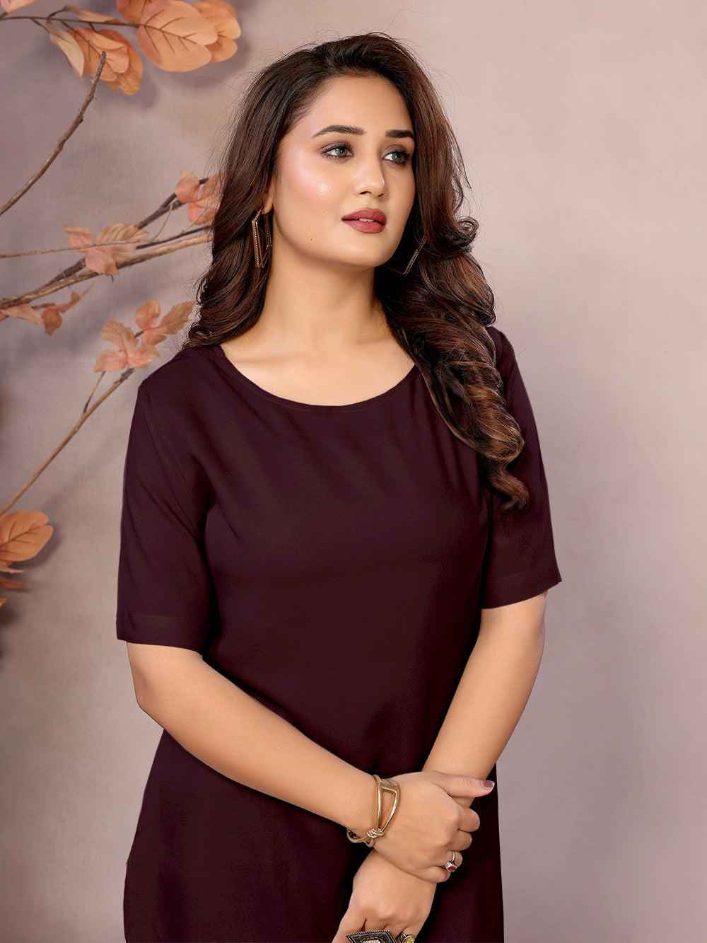 Brown Boat Neck Short Sleeve Kurti Top – 100% Pure Viscose
