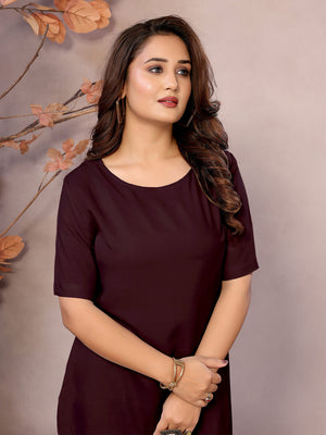 Brown Boat Neck Short Sleeve Kurti Top – 100% Pure Viscose