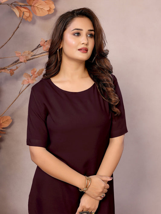 Brown Boat Neck Short Sleeve Kurti Top – 100% Pure Viscose