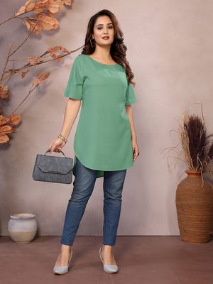 Pista Boat Neck Short Sleeve Kurti Top – 100% Pure Viscose