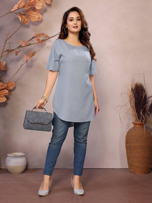 Steel Boat Neck Short Sleeve Kurti Top – 100% Pure Viscose