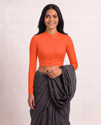Neon Orange High Neck Full Sleeve blouse view 4