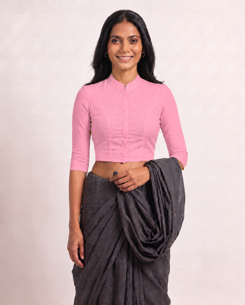 Blush Pink High Neck 3/4 Sleeve blouse view 4