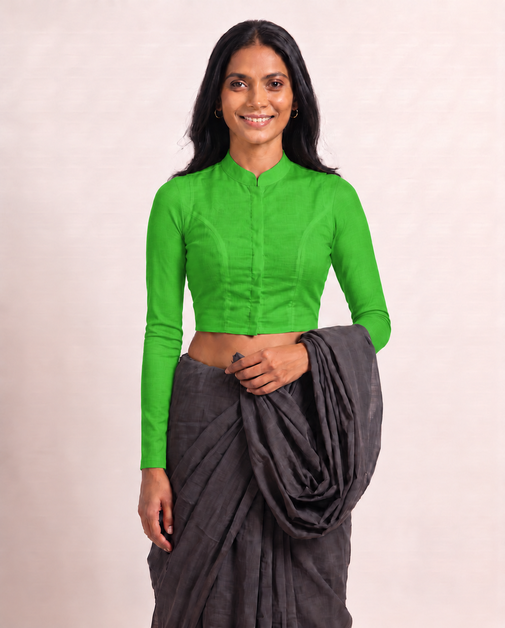 Meadow Green Full Sleeve Front Open Classic Blouse - 4.png