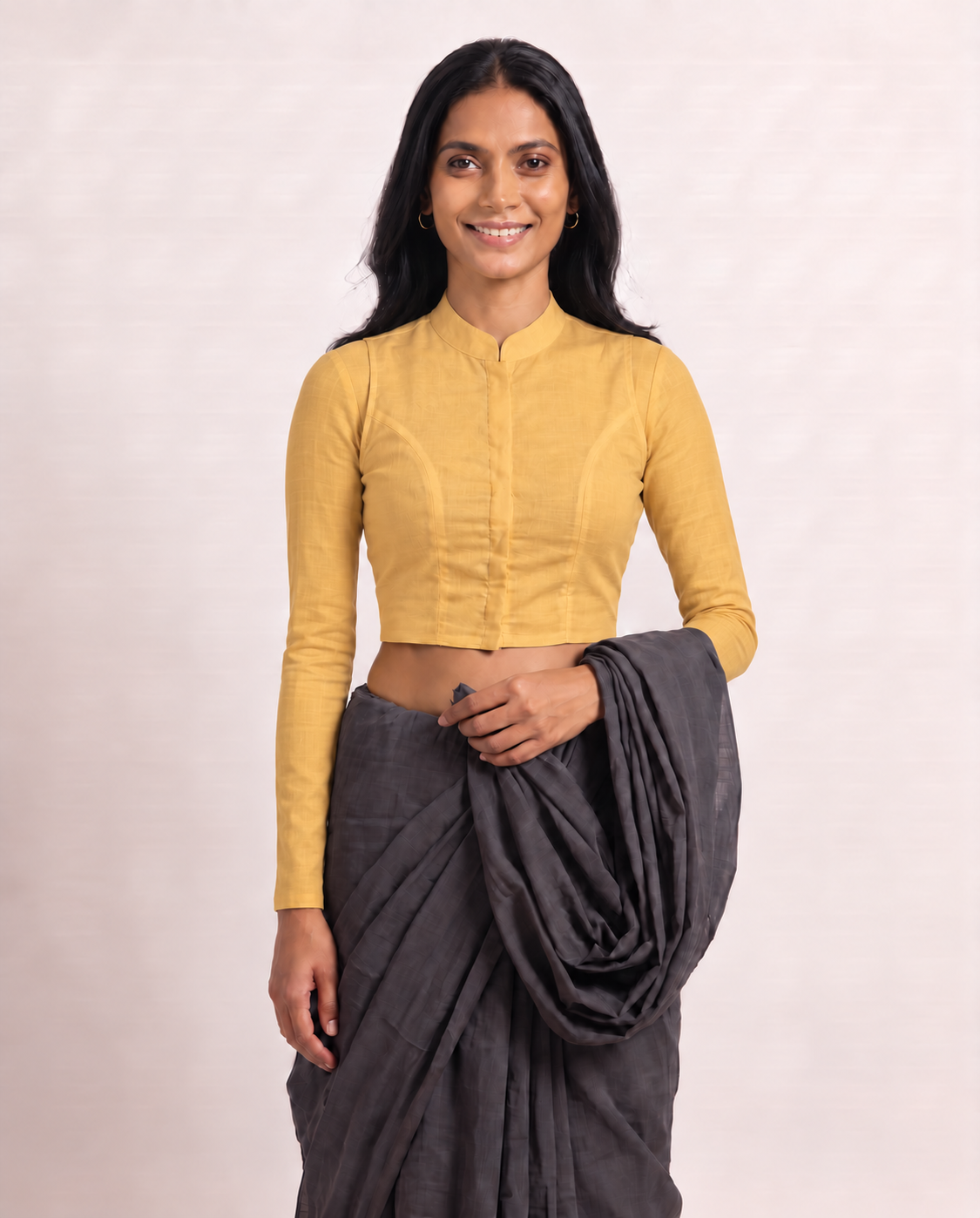 Marigold Glow Full Sleeve Front Open Classic Blouse - 4.png