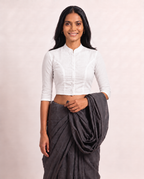 Classic White 3/4 Sleeve Front Open Classic Blouse - 4.png