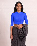 Cobalt Blue High Neck 3/4 Sleeve blouse view 4