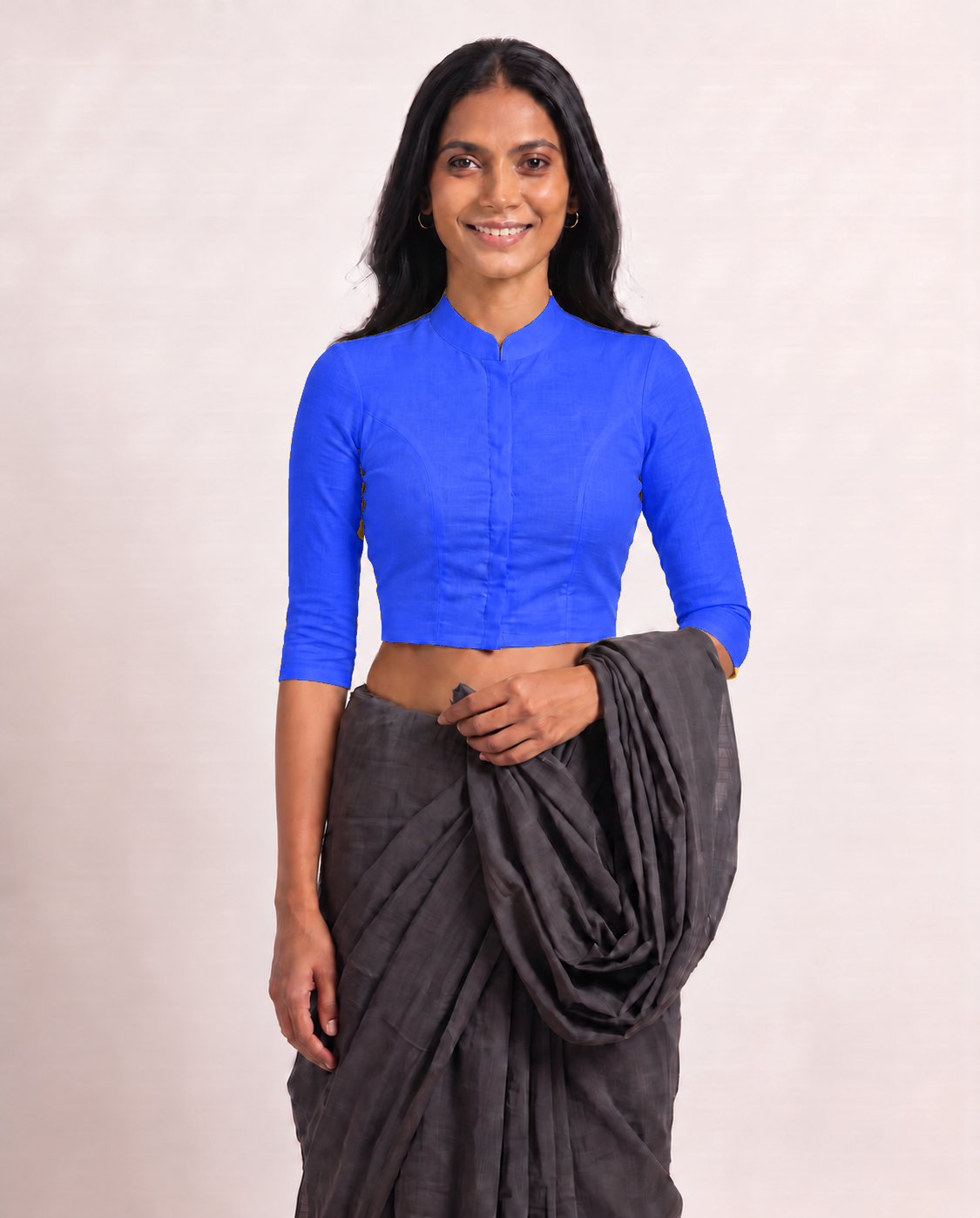 Cobalt Blue High Neck 3/4 Sleeve blouse view 4