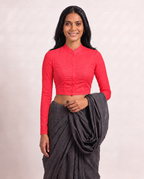 Ruby Red High Neck Full Sleeve blouse view 4