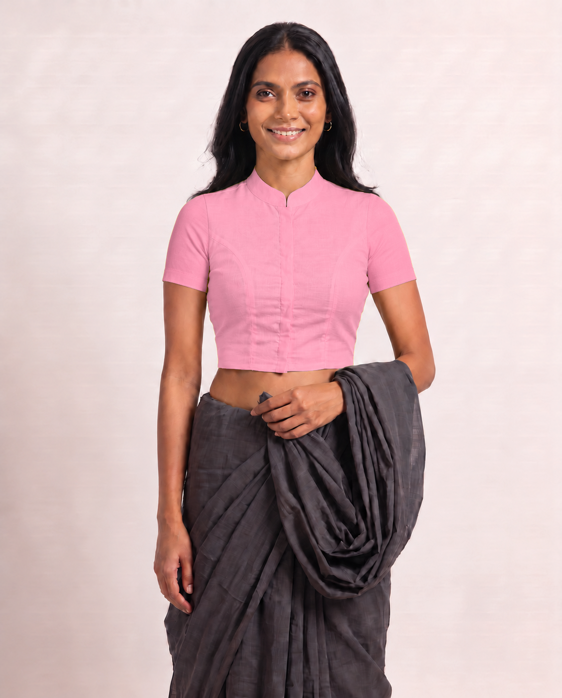 Blush Pink High Neck Short Sleeve blouse view 4