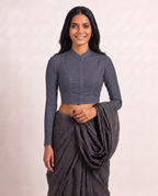 Slate Grey Full Sleeve Front Open Classic Blouse - 4.png