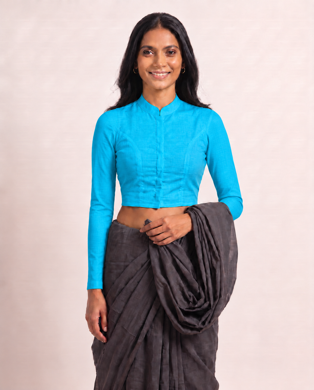 Aqua Bloom Full Sleeve Front Open Classic Blouse - 4.png