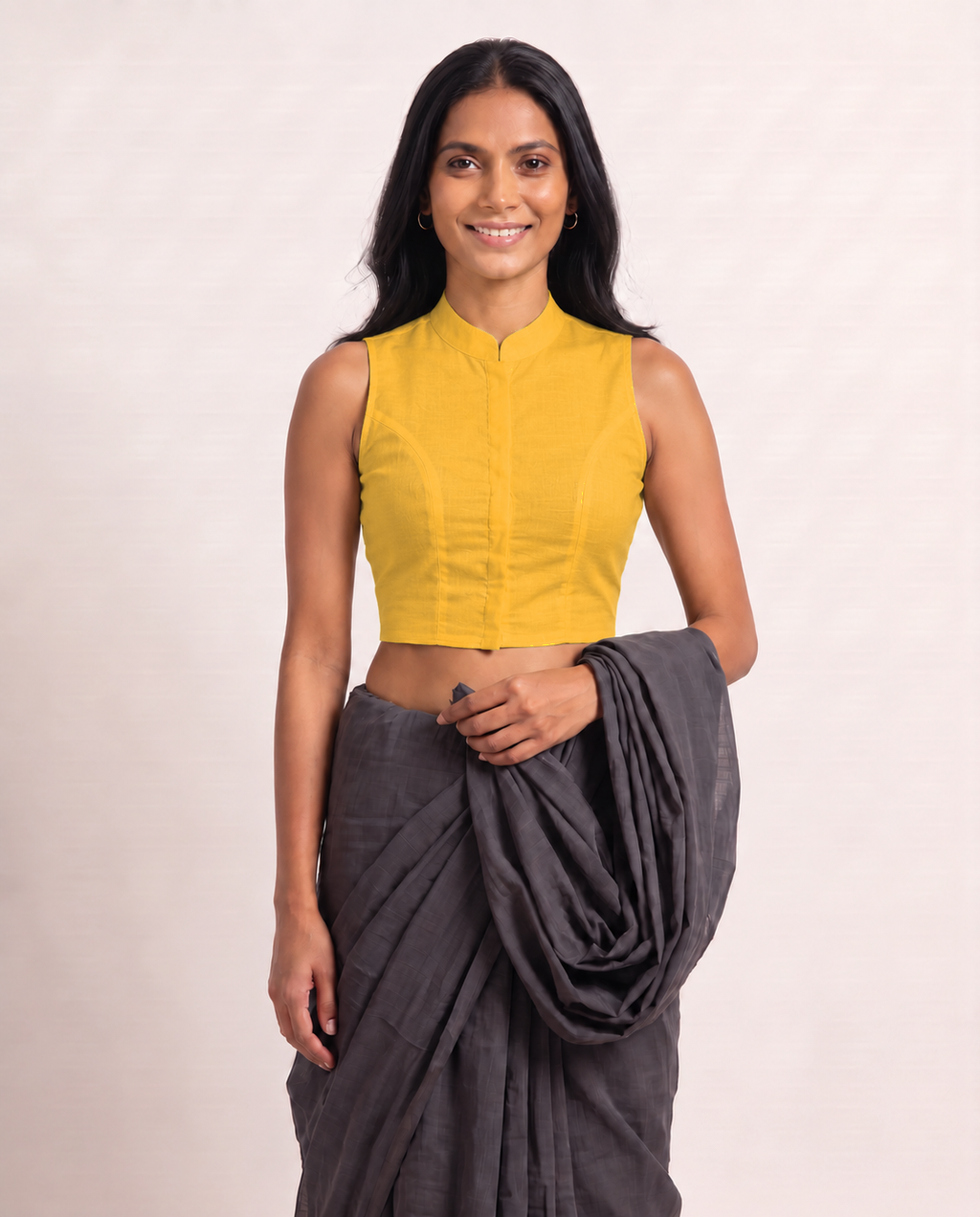 Golden Yellow High Neck Sleeveless blouse view 4