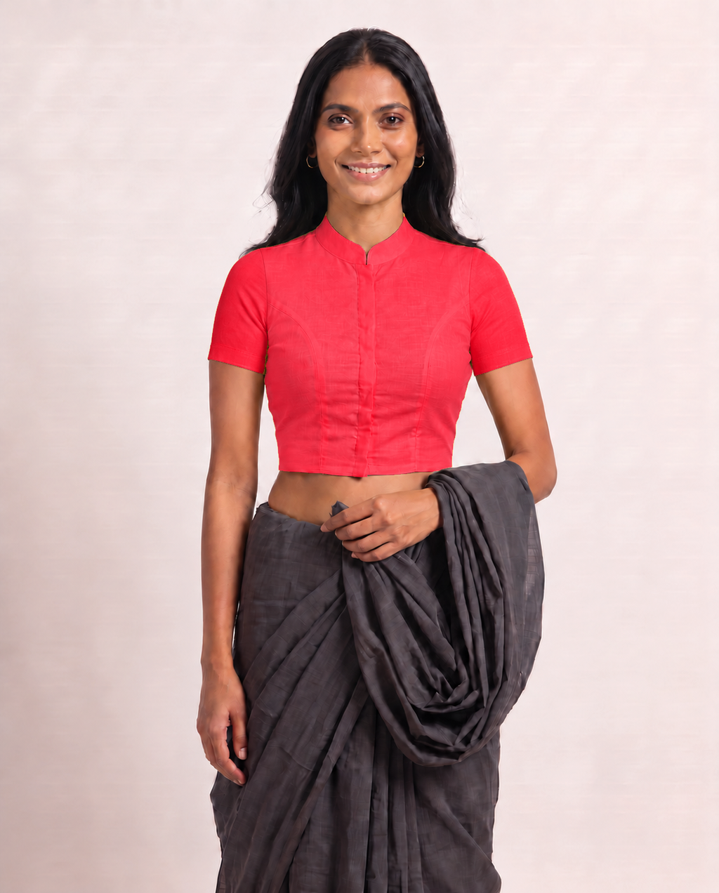 Ruby Red High Neck Short Sleeve blouse view 4