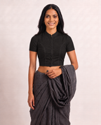 Classic Black Short Sleeve Front Open Classic Blouse - 4.png