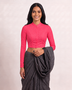 Hot Pink High Neck Full Sleeve blouse view 4