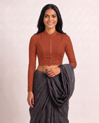 Terracotta Full Sleeve Front Open Classic Blouse - 4.png