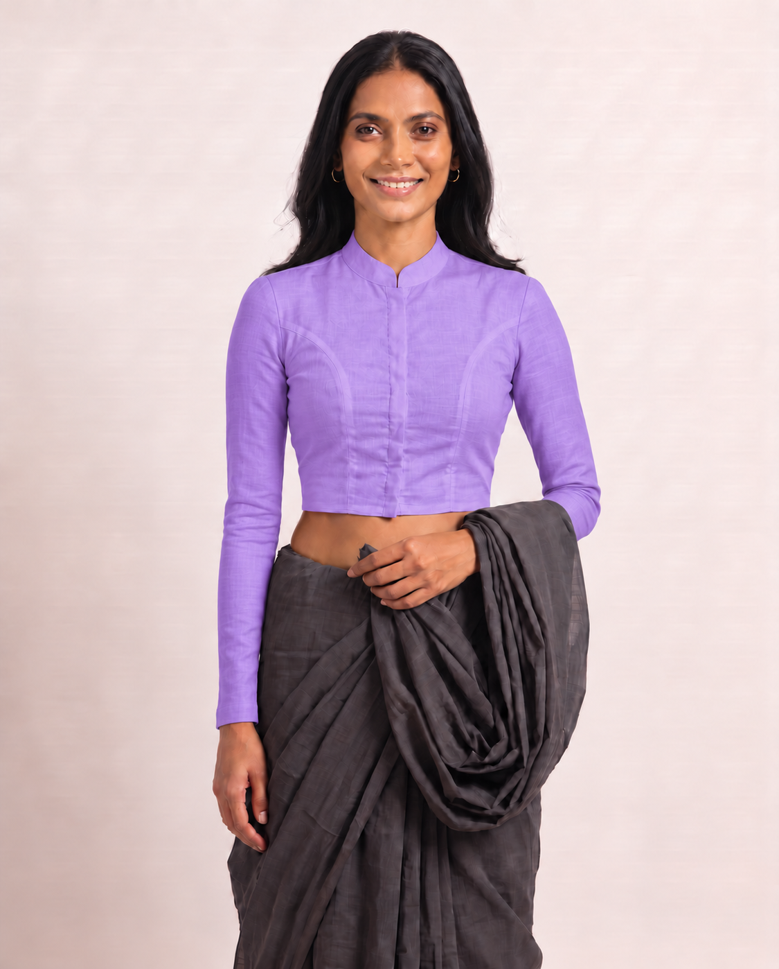 Lavender Full Sleeve Front Open Classic Blouse - 4.png