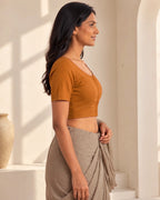 Burnt Orange Low Neck Short Sleeve blouse view 4