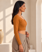Burnt Orange Low Neck Full Sleeve blouse view 4