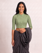Sage Green 3/4 Sleeve Front Open Classic Blouse - 4.png