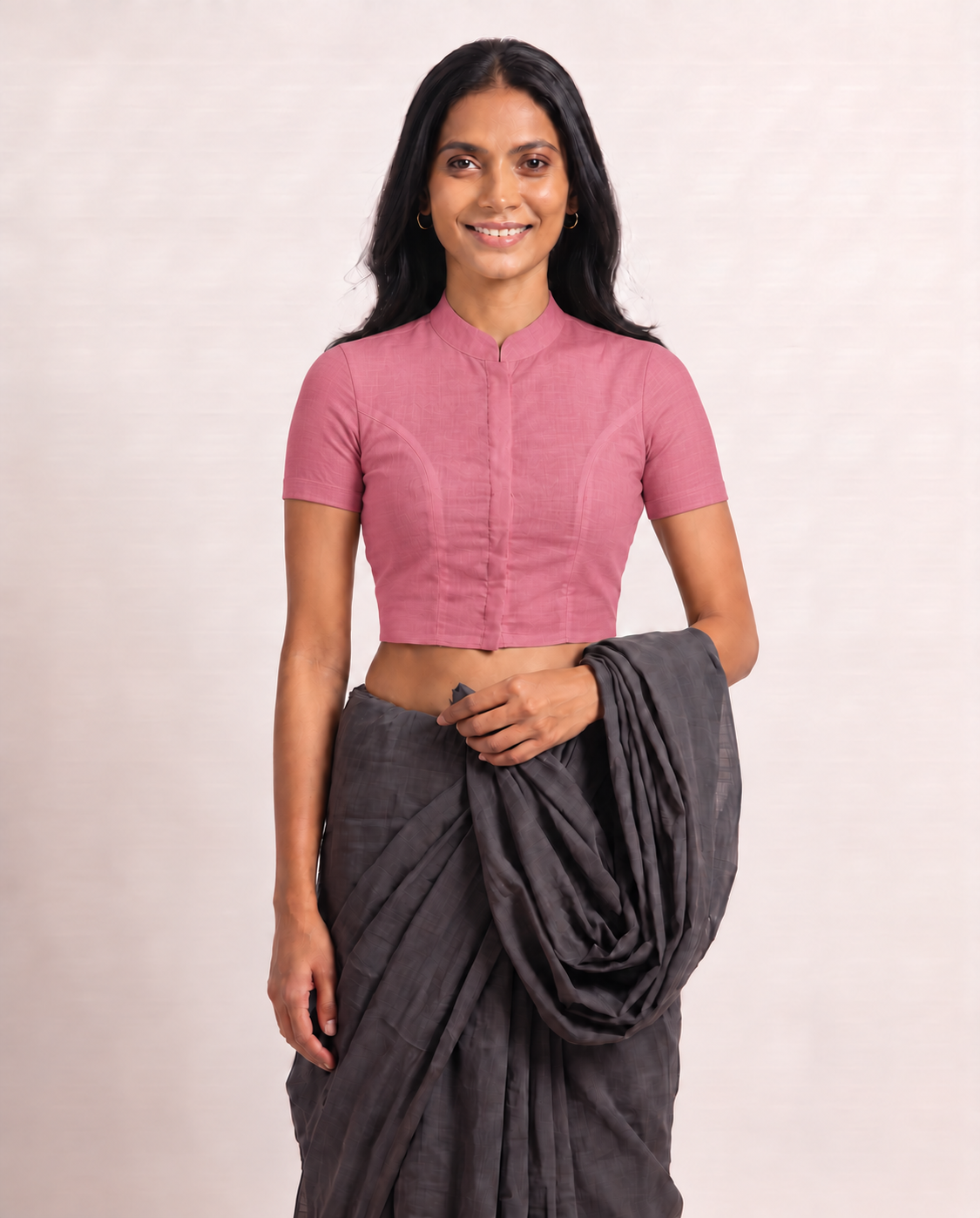Rose Pink Short Sleeve Front Open Classic Blouse - 4.png