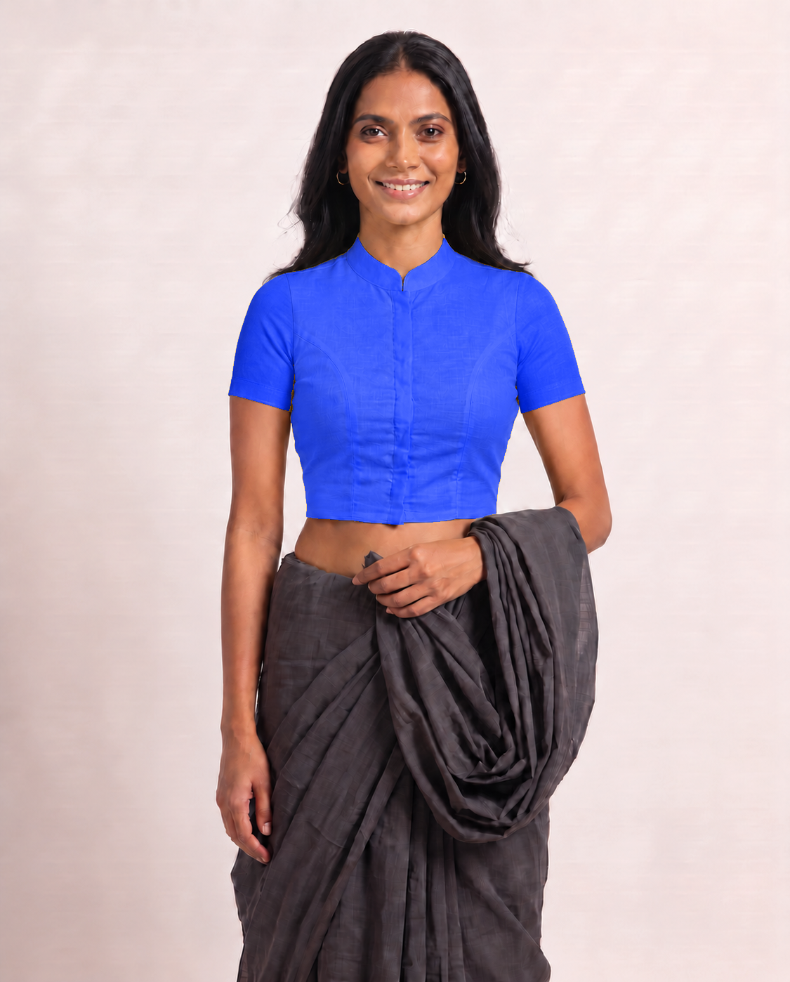 Cobalt Blue High Neck Short Sleeve blouse view 4