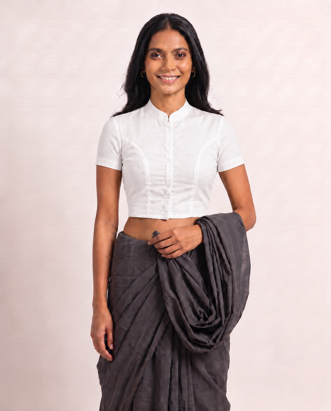 Classic White Short Sleeve Front Open Classic Blouse - 4.png