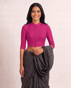 Berry Magenta 3/4 Sleeve Front Open Classic Blouse - 4.png