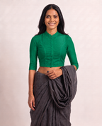 Emerald Green 3/4 Sleeve Front Open Classic Blouse - 4.png