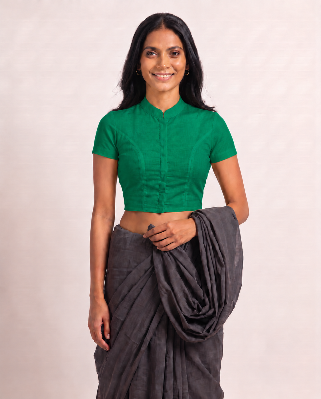 Emerald Green Short Sleeve Front Open Classic Blouse - 4.png