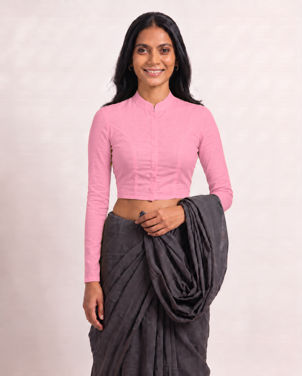 Blush Pink High Neck Full Sleeve blouse view 4