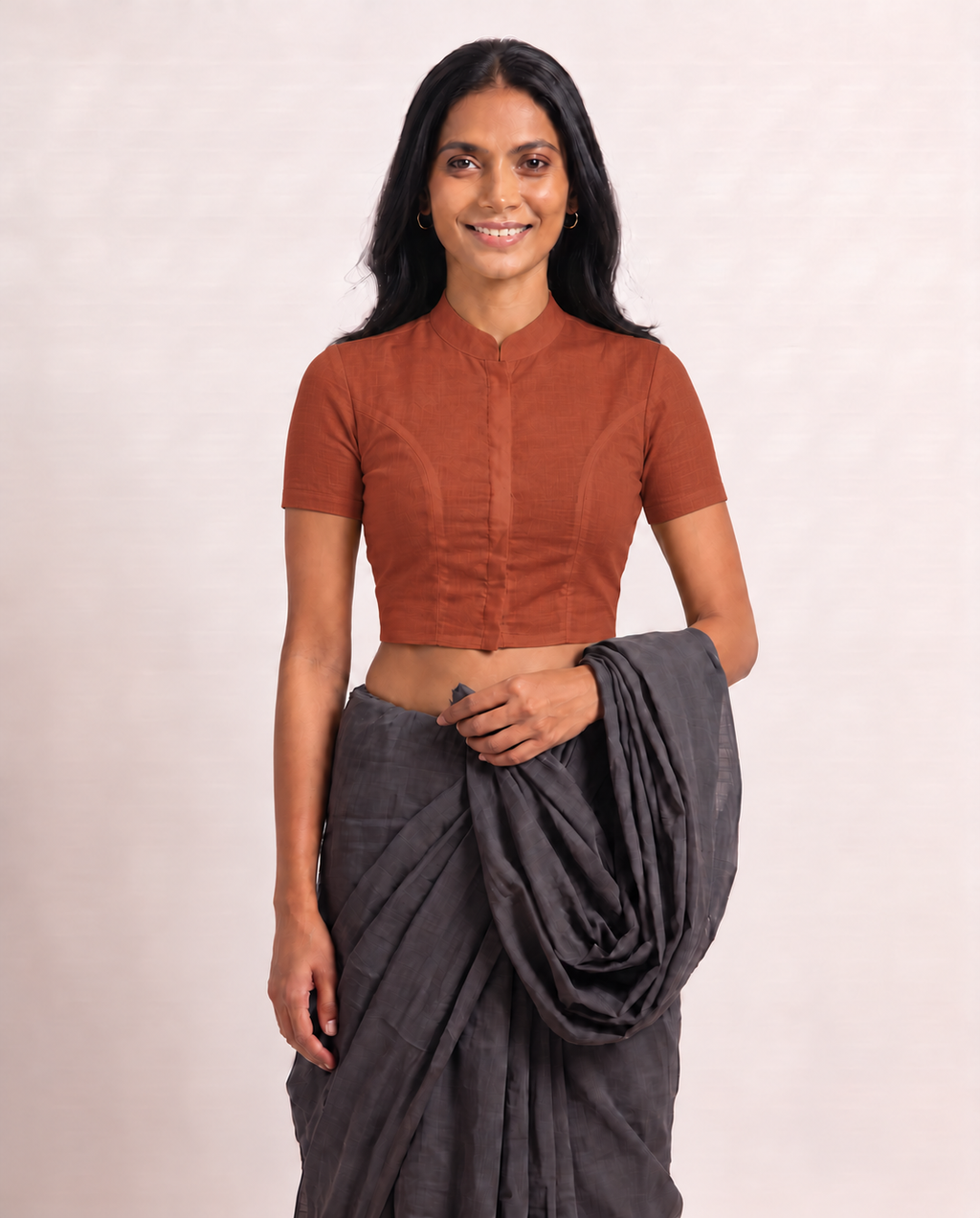 Terracotta Short Sleeve Front Open Classic Blouse - 4.png