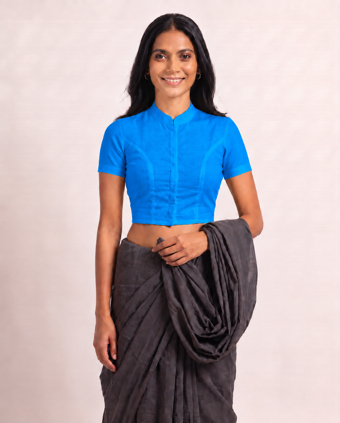 Royal Blue Short Sleeve Front Open Classic Blouse - 4.png