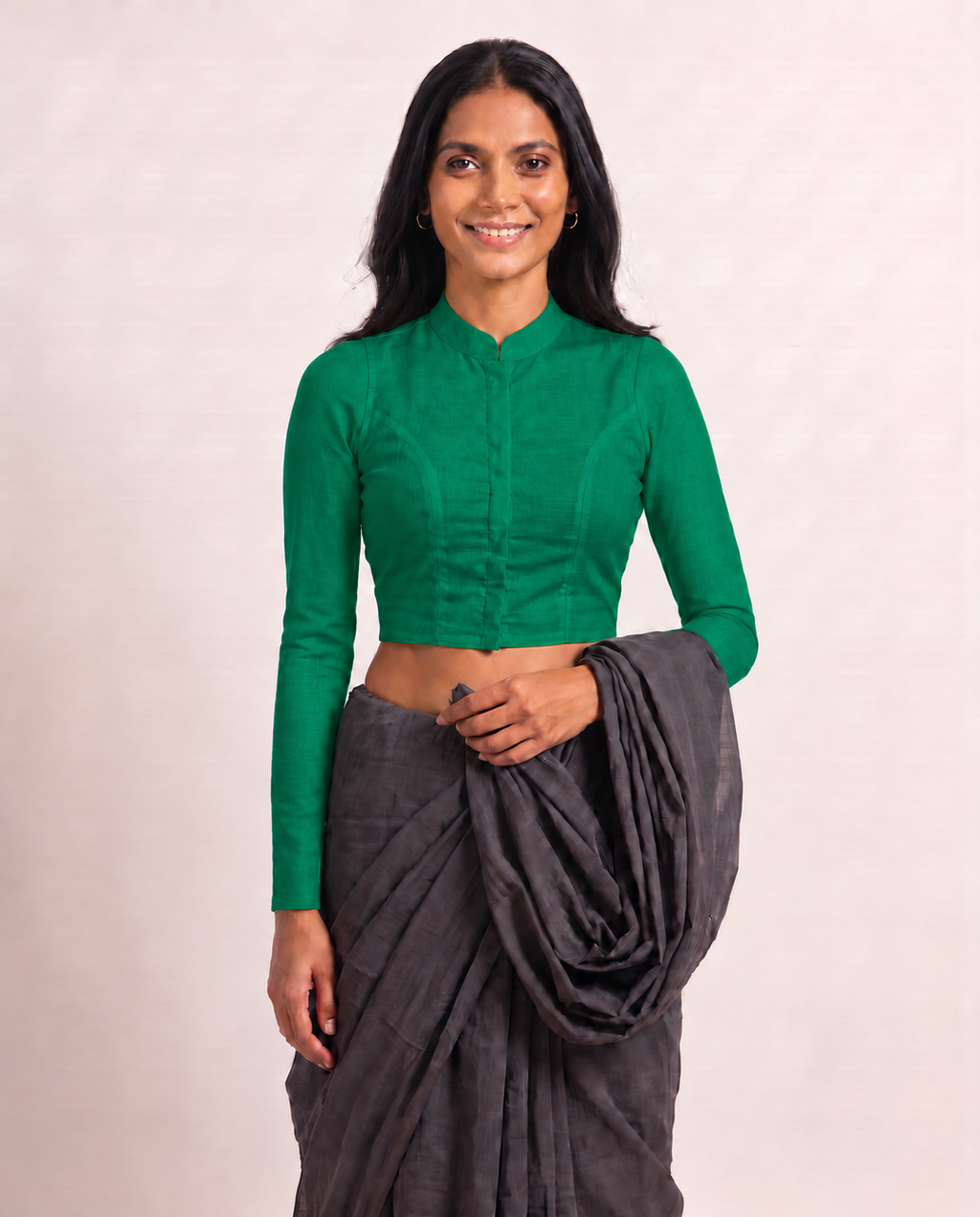 Emerald Green Full Sleeve Front Open Classic Blouse - 4.png