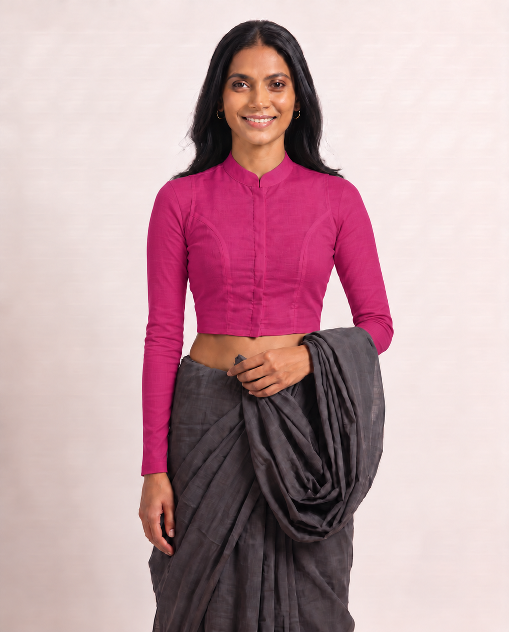 Berry Magenta Full Sleeve Front Open Classic Blouse - 4.png
