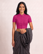 Berry Magenta Short Sleeve Front Open Classic Blouse - 4.png
