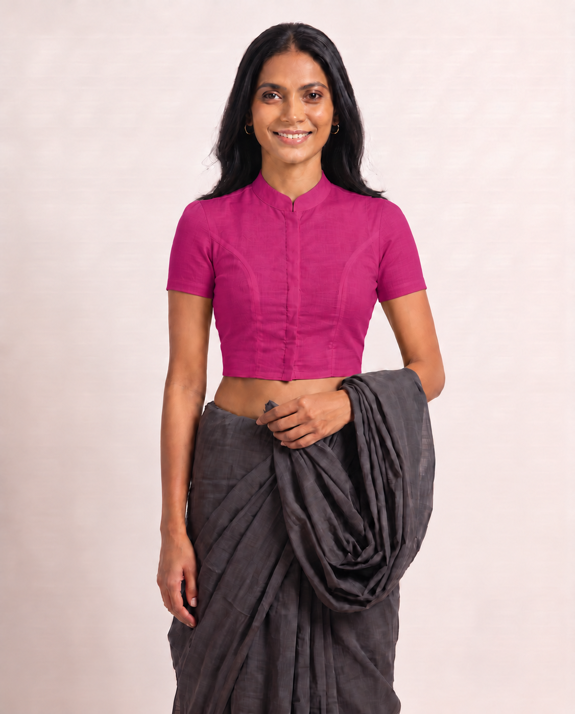 Berry Magenta Short Sleeve Front Open Classic Blouse - 4.png