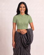 Sage Green Short Sleeve Front Open Classic Blouse - 4.png