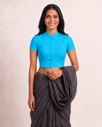 Aqua Bloom Short Sleeve Front Open Classic Blouse - 4.png