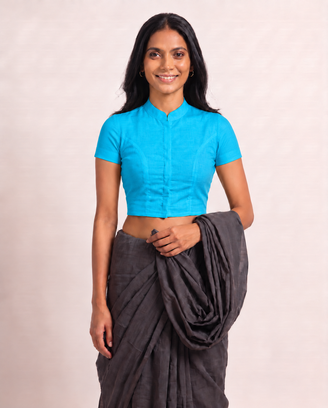 Aqua Bloom Short Sleeve Front Open Classic Blouse - 4.png